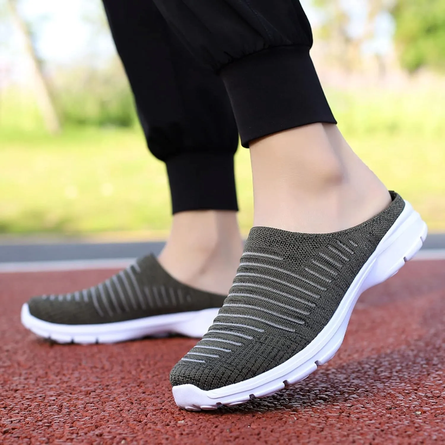 Womens Backless Sneakers Mesh Slip-on Mule Shoes Slip On Shoes Women Wide Width Shoes Casual Slip On Sneakers Brown Tennis Shoe Cross Trainer Shoe
