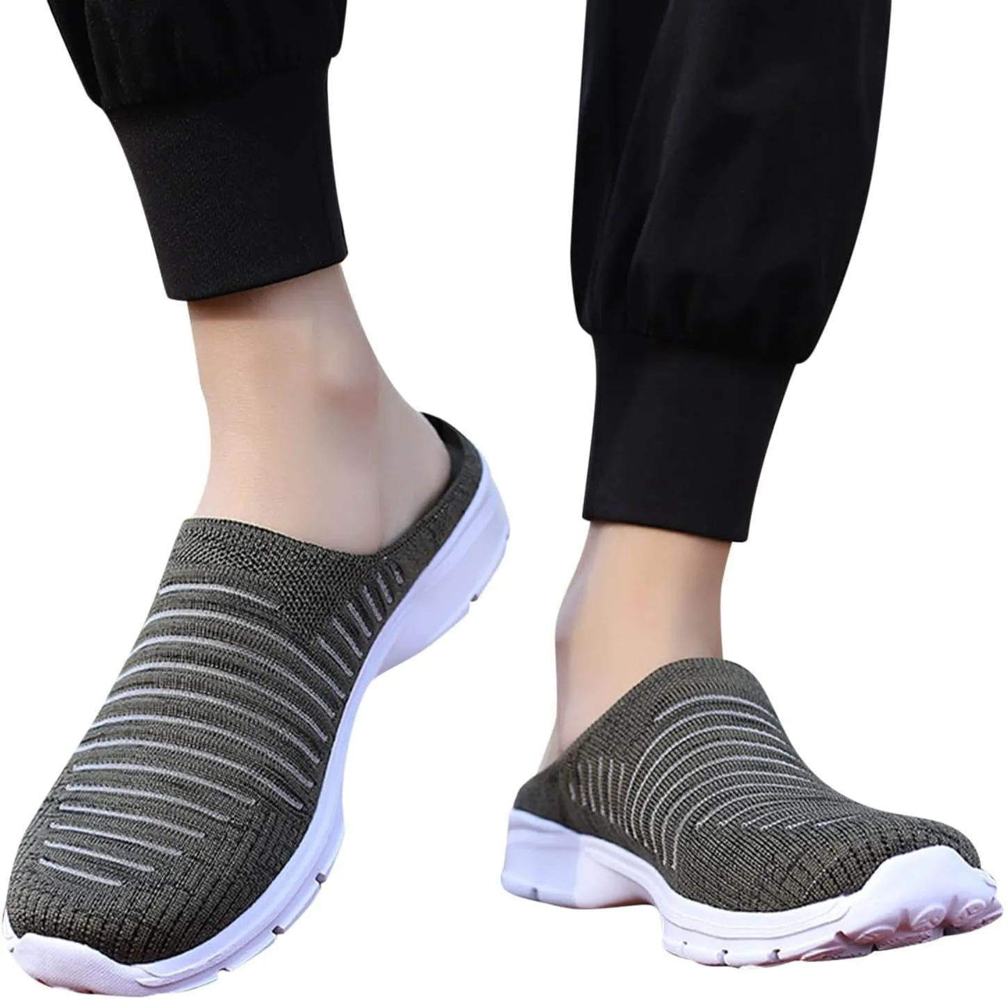 Womens Backless Sneakers Mesh Slip-on Mule Shoes Slip On Shoes Women Wide Width Shoes Casual Slip On Sneakers Brown Tennis Shoe Cross Trainer Shoe