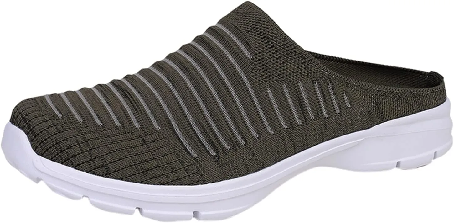 Womens Backless Sneakers Mesh Slip-on Mule Shoes Slip On Shoes Women Wide Width Shoes Casual Slip On Sneakers Brown Tennis Shoe Cross Trainer Shoe