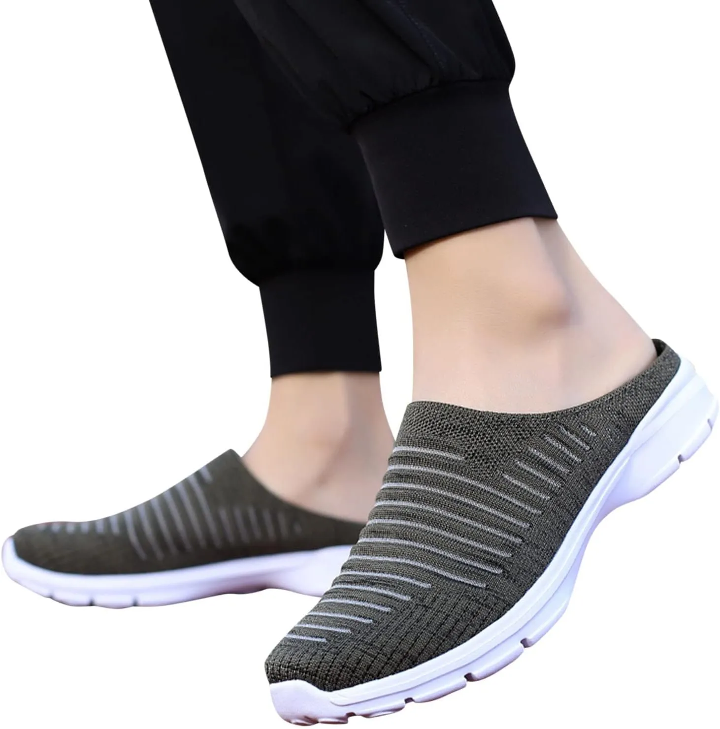 Womens Backless Sneakers Mesh Slip-on Mule Shoes Slip On Shoes Women Wide Width Shoes Casual Slip On Sneakers Brown Tennis Shoe Cross Trainer Shoe