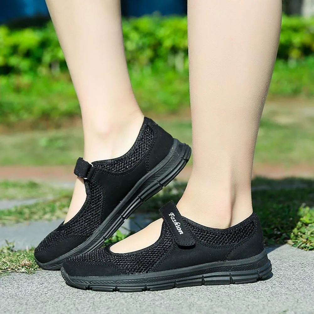 Womens Black Sneakers Breathable Tennis Shoes Mesh Fitness Shoes Platform Ankle Paste Fashion Lightweight Running Shoes Food Service Casual Gym Sports Slip-Ons