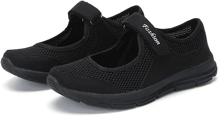 Womens Black Sneakers Breathable Tennis Shoes Mesh Fitness Shoes Platform Ankle Paste Fashion Lightweight Running Shoes Food Service Casual Gym Sports Slip-Ons