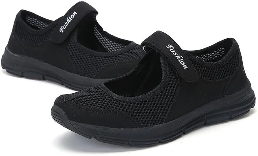 Womens Black Sneakers Breathable Tennis Shoes Mesh Fitness Shoes Platform Ankle Paste Fashion Lightweight Running Shoes Food Service Casual Gym Sports Slip-Ons