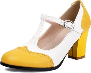 Women's Block Heel Cut Out Mary Jane Elegant Wedding Office Court Shoes