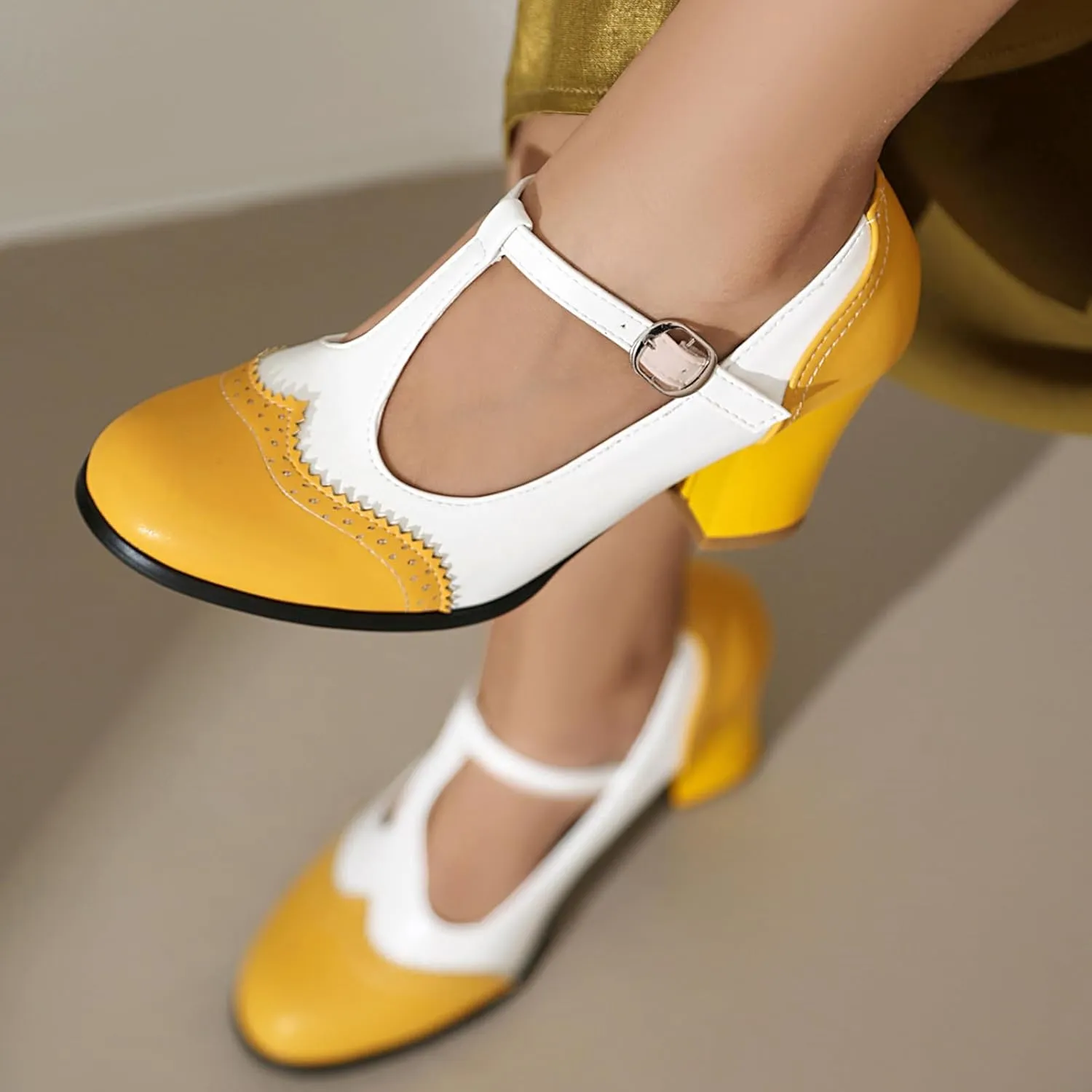 Women's Block Heel Cut Out Mary Jane Elegant Wedding Office Court Shoes