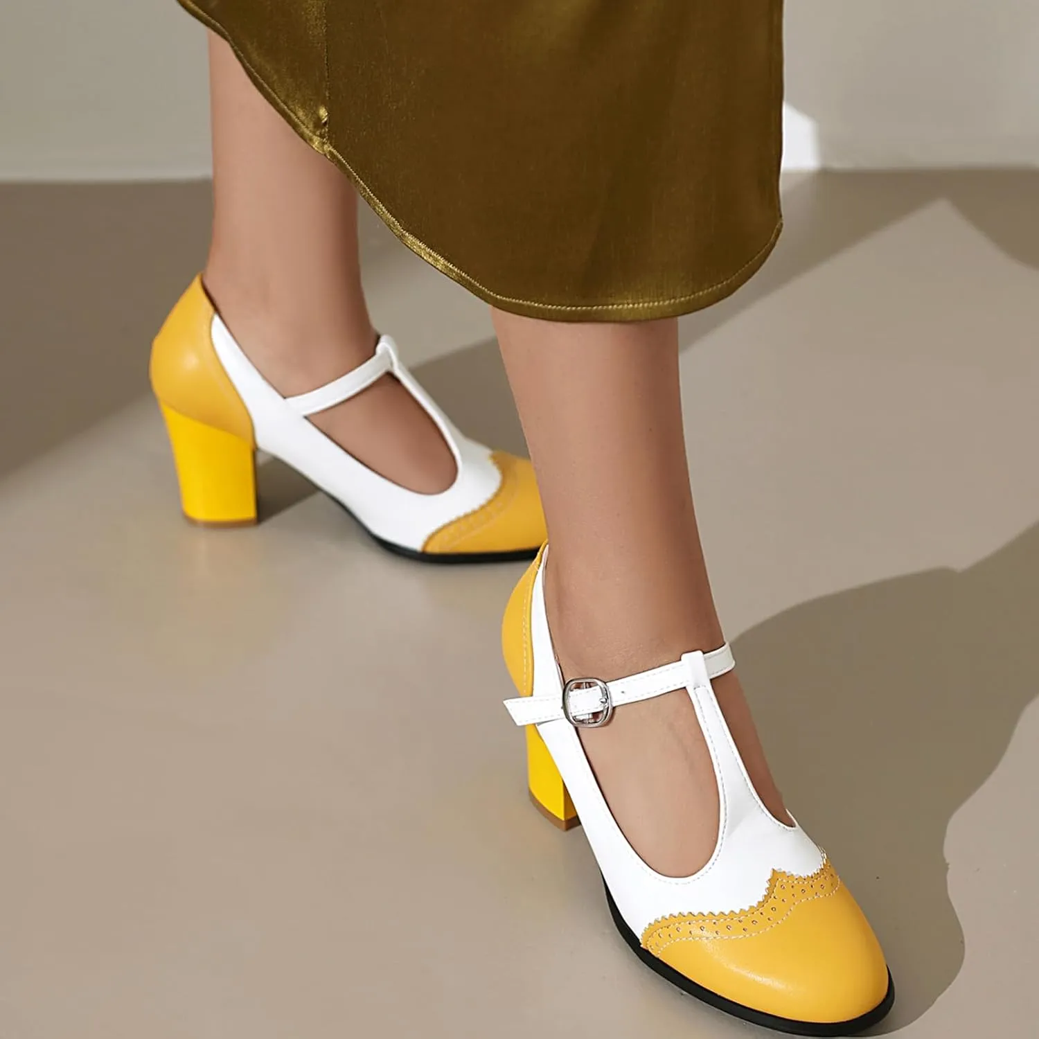 Women's Block Heel Cut Out Mary Jane Elegant Wedding Office Court Shoes