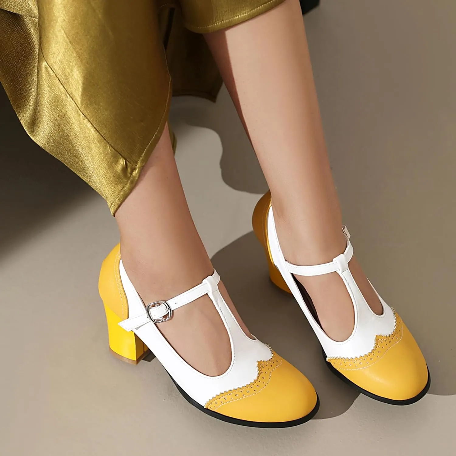 Women's Block Heel Cut Out Mary Jane Elegant Wedding Office Court Shoes