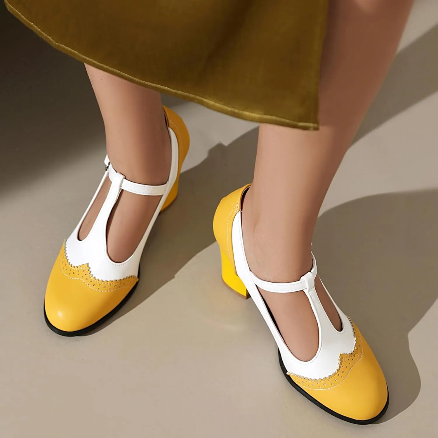 Women's Block Heel Cut Out Mary Jane Elegant Wedding Office Court Shoes