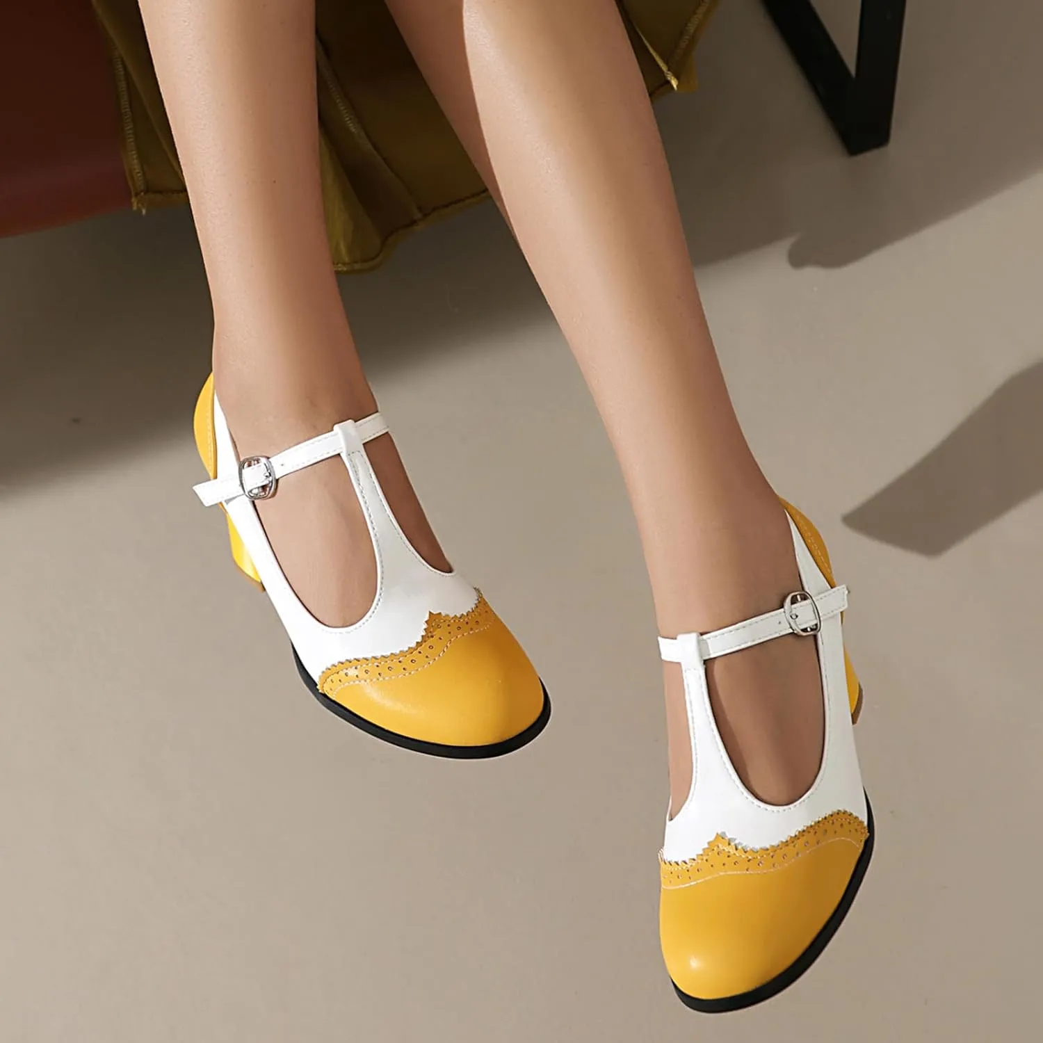 Women's Block Heel Cut Out Mary Jane Elegant Wedding Office Court Shoes