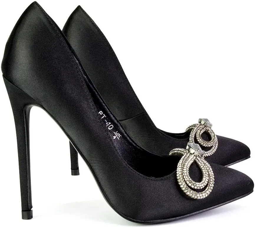 Womens Bow Court Shoes Ladies Slip On High Heel Stilettos Bridal Party Pointed Toe Size 3-8