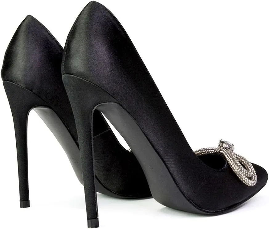 Womens Bow Court Shoes Ladies Slip On High Heel Stilettos Bridal Party Pointed Toe Size 3-8
