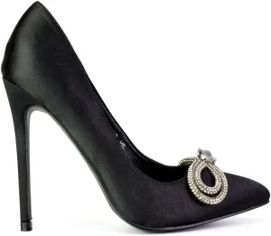 Womens Bow Court Shoes Ladies Slip On High Heel Stilettos Bridal Party Pointed Toe Size 3-8