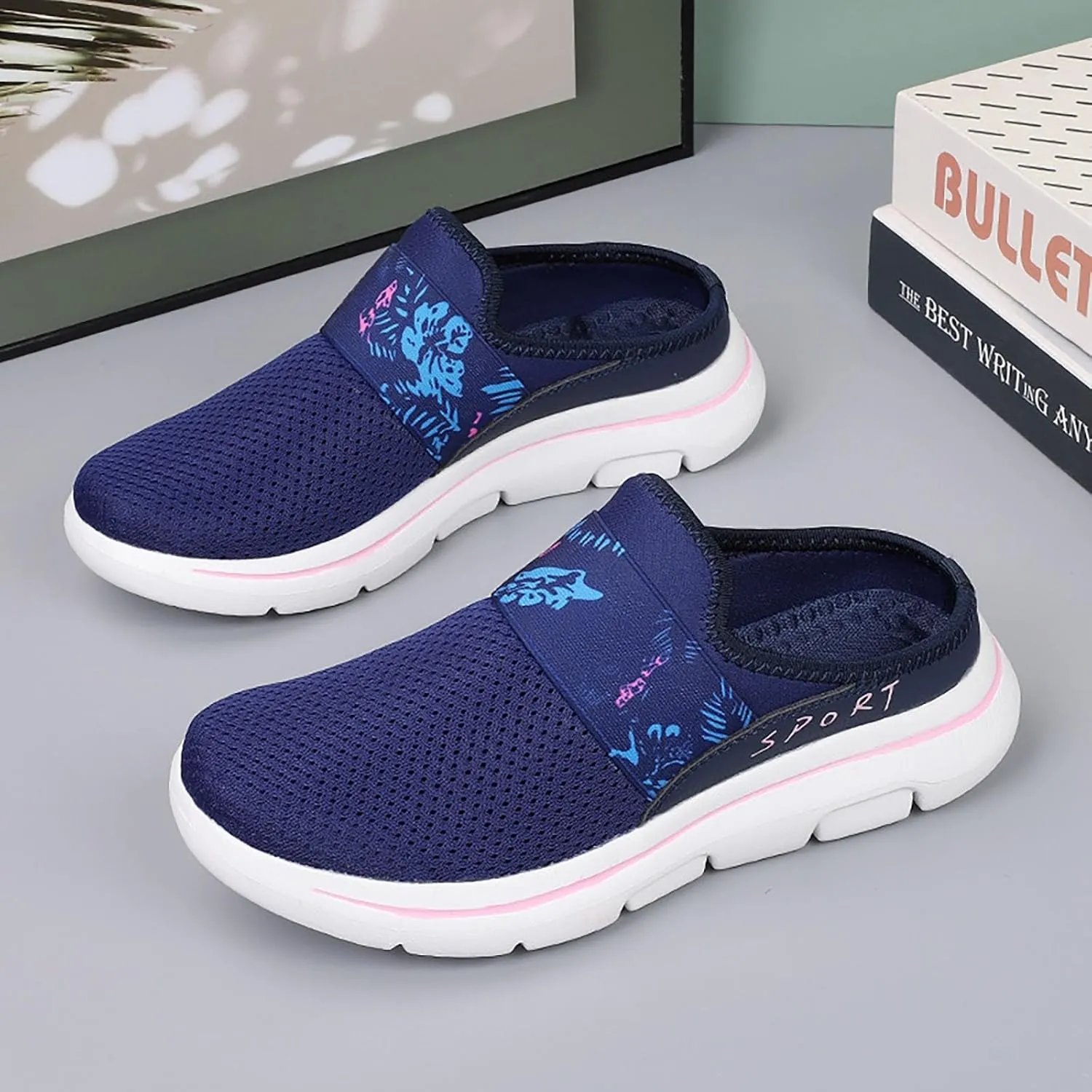 Womens Breathable Mesh Walking Mules Sneakers Mens Dress Shoes Arch Support Men Shoes Casual Dress Sneakers Slip On Tennis Shoe Loafers Casual Slip On
