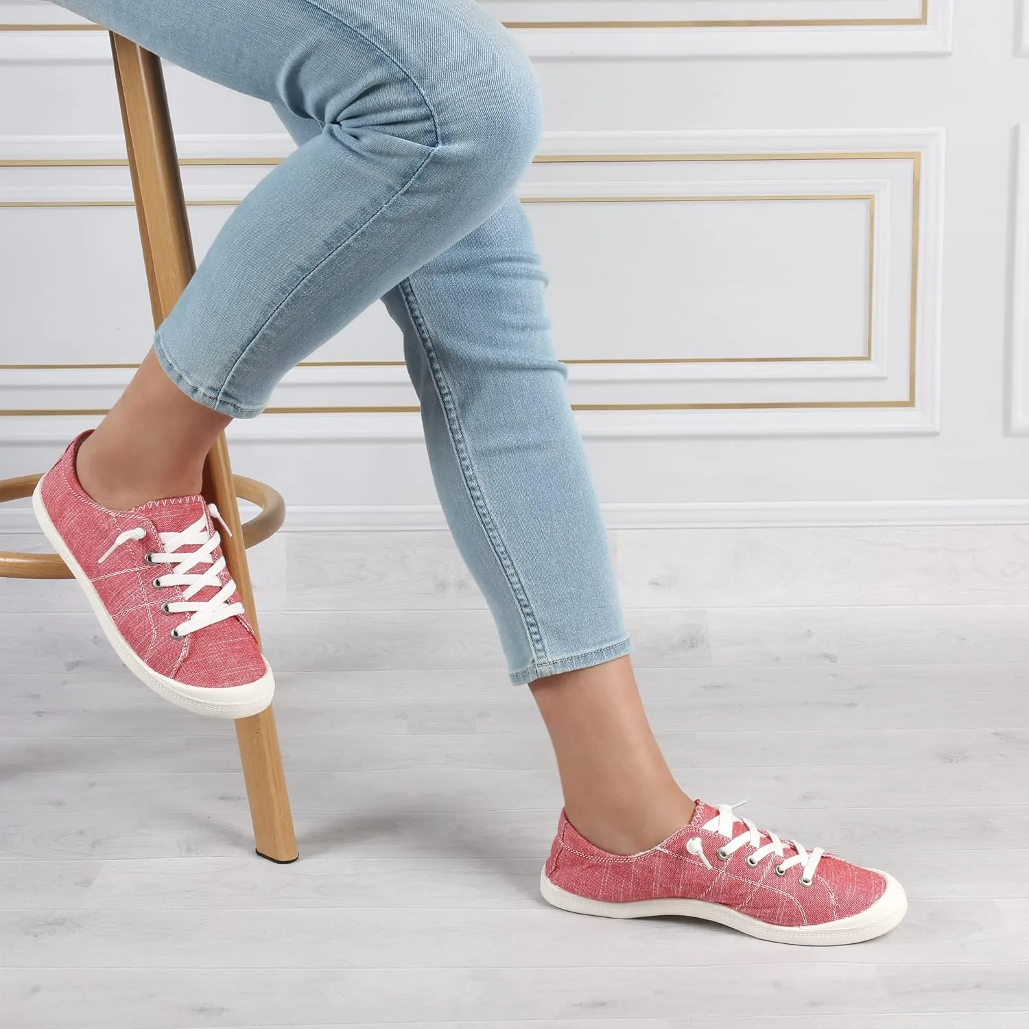 Women's Canvas Sneaker Shoes Low Top Lace Up Fashion Sneakers Casual Slip On Walking Shoes