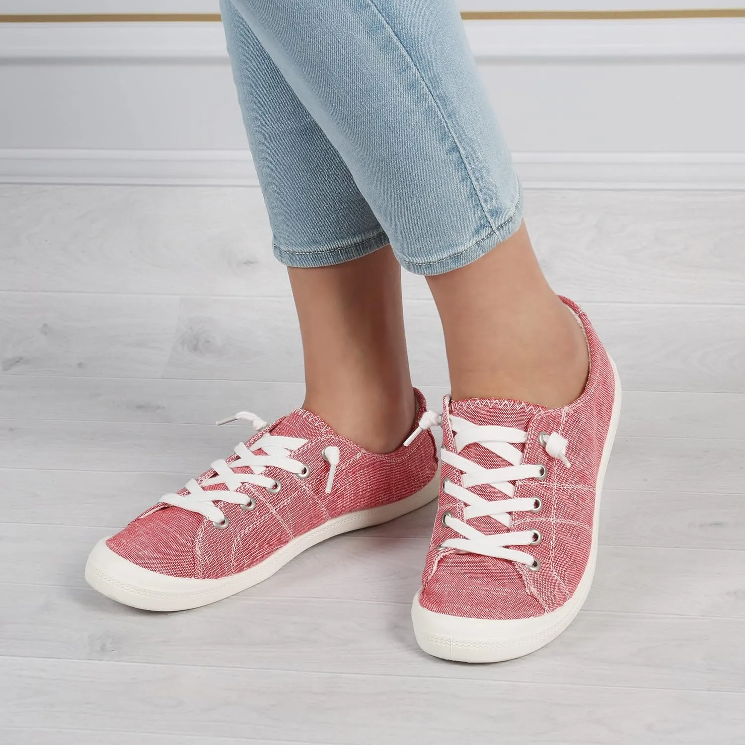 Women's Canvas Sneaker Shoes Low Top Lace Up Fashion Sneakers Casual Slip On Walking Shoes