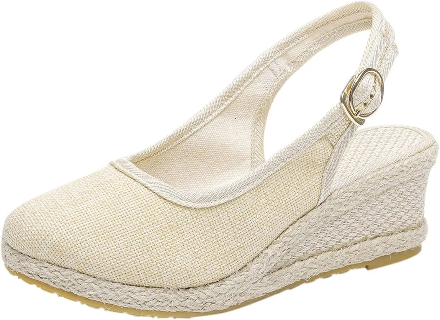 Womens Closed Toe Espadrille Wedge Heels Sandals, 2025 Retro Casual Ankle Strap Platform Wedges Summer Canvas Wide Width Sandal Pumps Low Chunky Rounded Elegant Working Espadrilles Shoes
