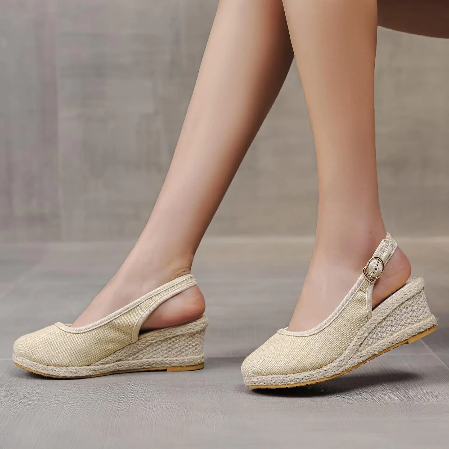 Womens Closed Toe Espadrille Wedge Heels Sandals, 2025 Retro Casual Ankle Strap Platform Wedges Summer Canvas Wide Width Sandal Pumps Low Chunky Rounded Elegant Working Espadrilles Shoes
