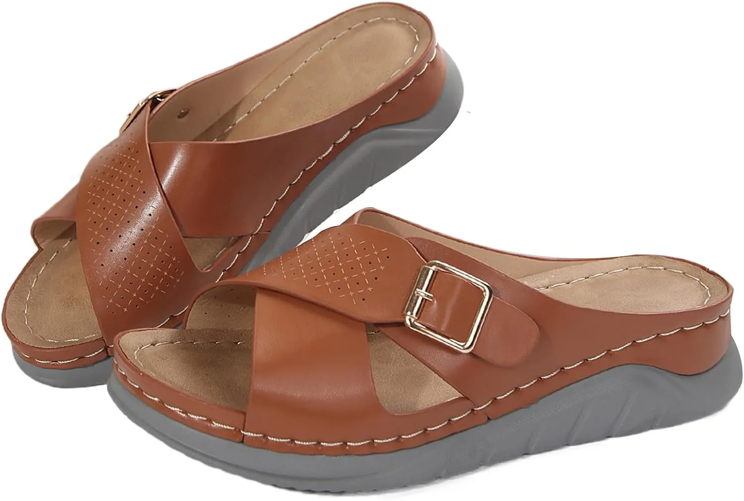 Womens Comfortable Open Toe Wedge Sandals Orthotic Walking Arch Support Slip on Summer Sandals Shoes