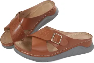 Womens Comfortable Open Toe Wedge Sandals Orthotic Walking Arch Support Slip on Summer Sandals Shoes