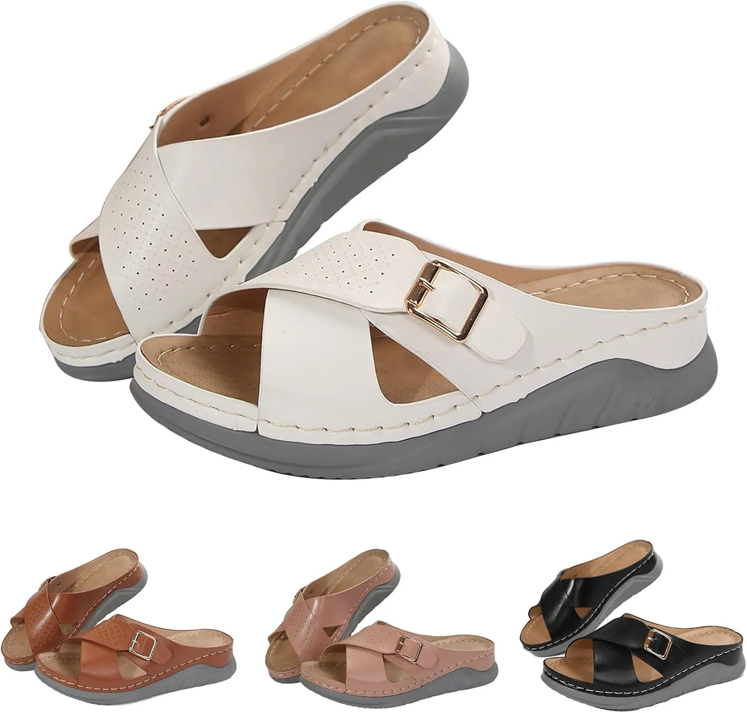 Womens Comfortable Open Toe Wedge Sandals Orthotic Walking Arch Support Slip on Summer Sandals Shoes