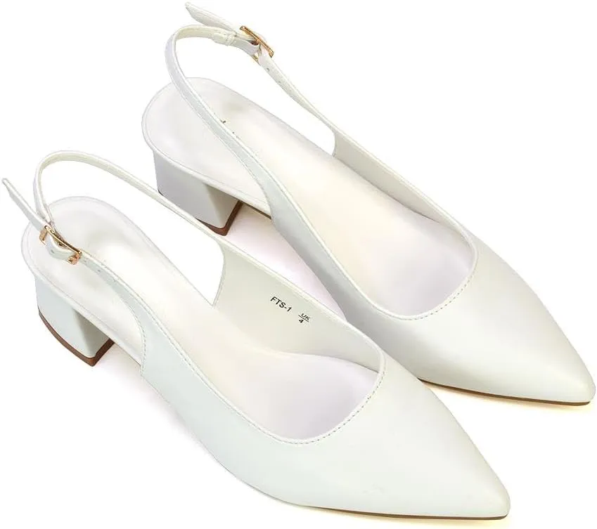 Womens Court Shoes Ladies Block Low Heel Point Toe Slingback Evening Classic Pumps Shoes Size 5-10