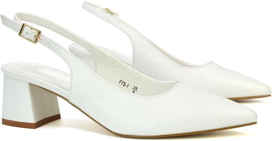 Womens Court Shoes Ladies Block Low Heel Point Toe Slingback Evening Classic Pumps Shoes Size 5-10