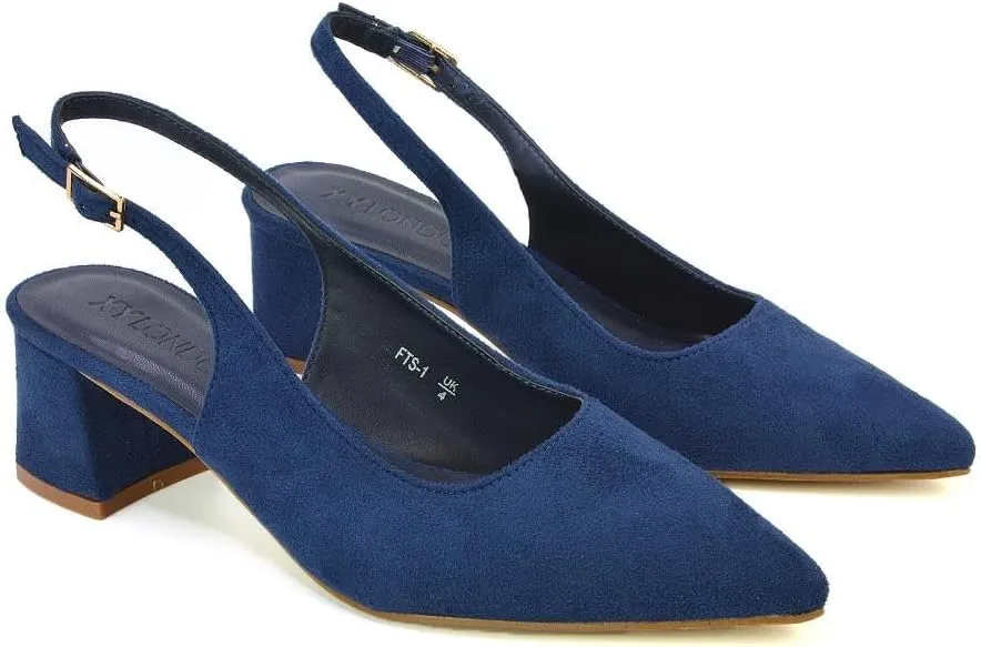 Womens Court Shoes Ladies Block Low Heel Point Toe Slingback Evening Classic Pumps Shoes Size 5-10
