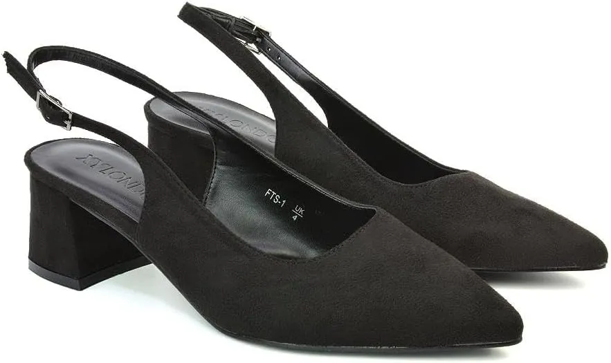 Womens Court Shoes Ladies Block Low Heel Point Toe Slingback Evening Classic Pumps Shoes Size 5-10