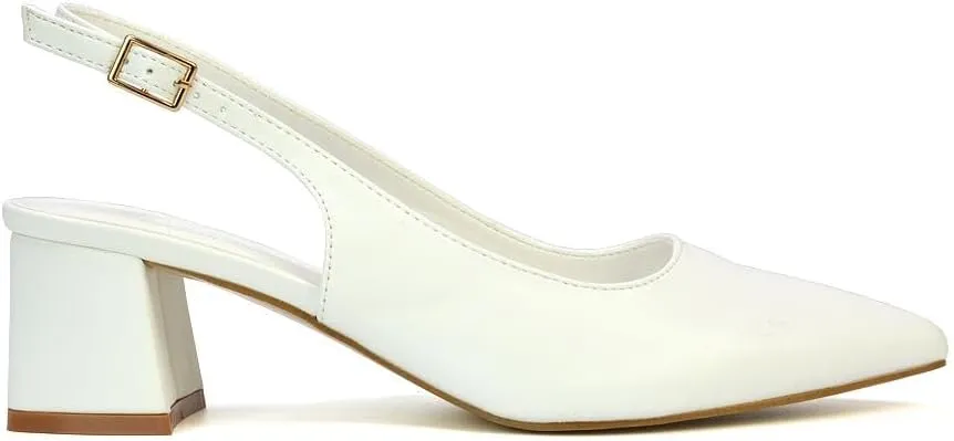Womens Court Shoes Ladies Block Low Heel Point Toe Slingback Evening Classic Pumps Shoes Size 5-10