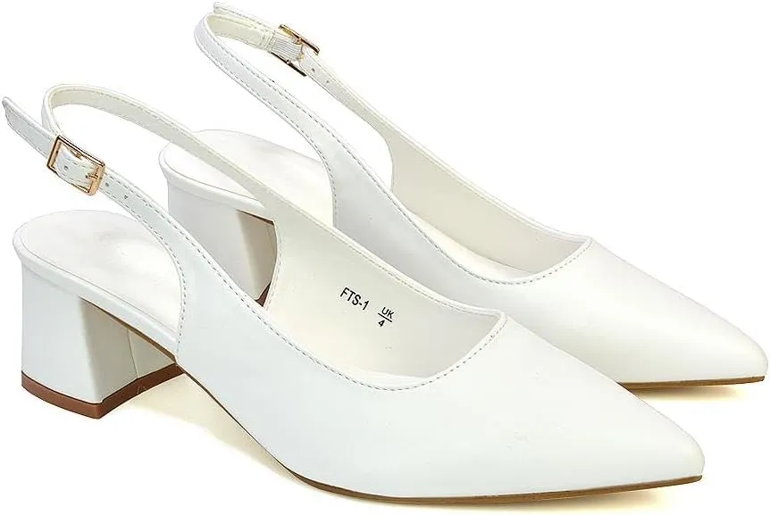 Womens Court Shoes Ladies Block Low Heel Point Toe Slingback Evening Classic Pumps Shoes Size 5-10