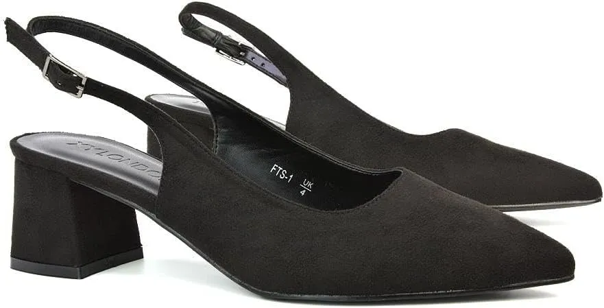 Womens Court Shoes Ladies Block Low Heel Point Toe Slingback Evening Classic Pumps Shoes Size 5-10