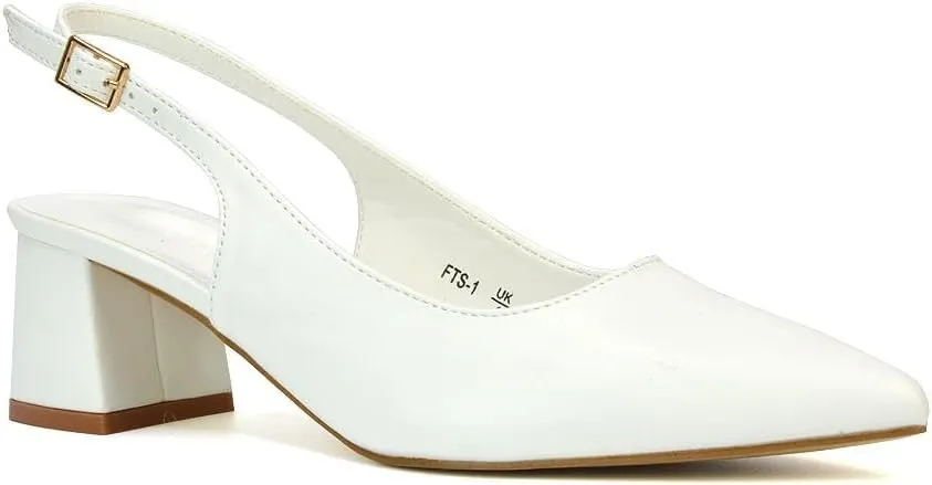 Womens Court Shoes Ladies Block Low Heel Point Toe Slingback Evening Classic Pumps Shoes Size 5-10