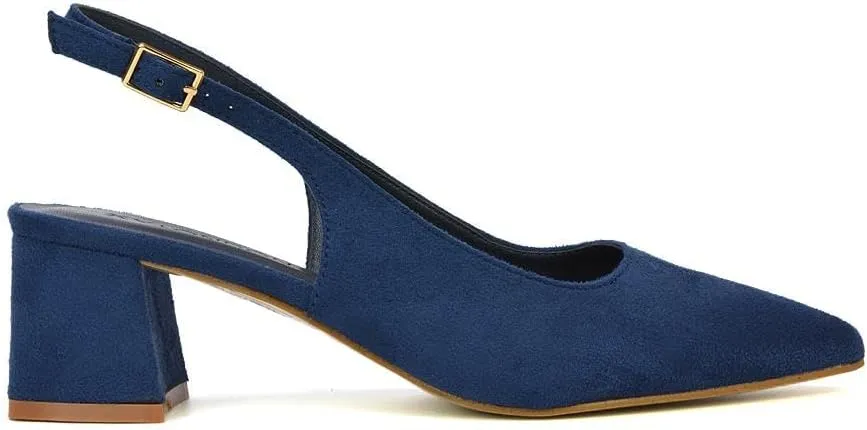 Womens Court Shoes Ladies Block Low Heel Point Toe Slingback Evening Classic Pumps Shoes Size 5-10