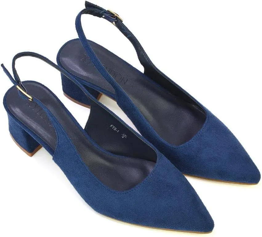 Womens Court Shoes Ladies Block Low Heel Point Toe Slingback Evening Classic Pumps Shoes Size 5-10