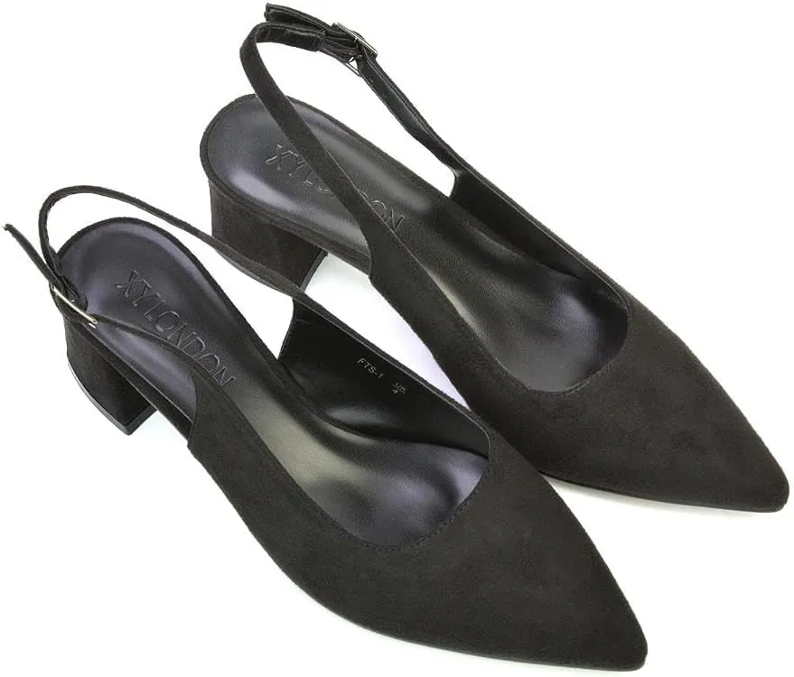 Womens Court Shoes Ladies Block Low Heel Point Toe Slingback Evening Classic Pumps Shoes Size 5-10