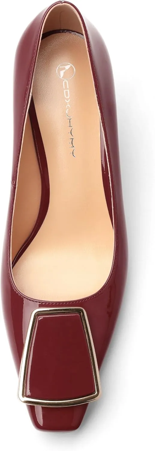 Womens Elegant Pumps, Pointed Toe Heels for Women, Kitten Heel Wedding Shoes, Slip on, Square Buckle, Solid Color, Sexy Stilettos for Ladies 2.5in
