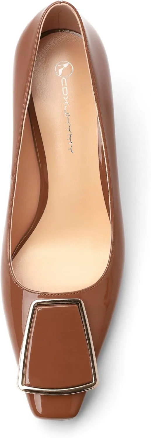 Womens Elegant Pumps, Pointed Toe Heels for Women, Kitten Heel Wedding Shoes, Slip on, Square Buckle, Solid Color, Sexy Stilettos for Ladies 2.5in
