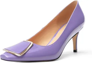 Womens Elegant Pumps, Pointed Toe Heels for Women, Kitten Heel Wedding Shoes, Slip on, Square Buckle, Solid Color, Sexy Stilettos for Ladies 2.5in