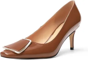 Womens Elegant Pumps, Pointed Toe Heels for Women, Kitten Heel Wedding Shoes, Slip on, Square Buckle, Solid Color, Sexy Stilettos for Ladies 2.5in