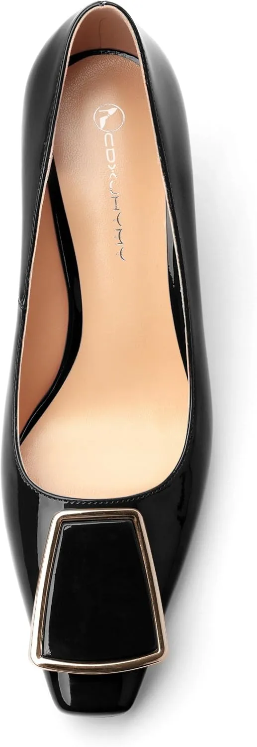 Womens Elegant Pumps, Pointed Toe Heels for Women, Kitten Heel Wedding Shoes, Slip on, Square Buckle, Solid Color, Sexy Stilettos for Ladies 2.5in