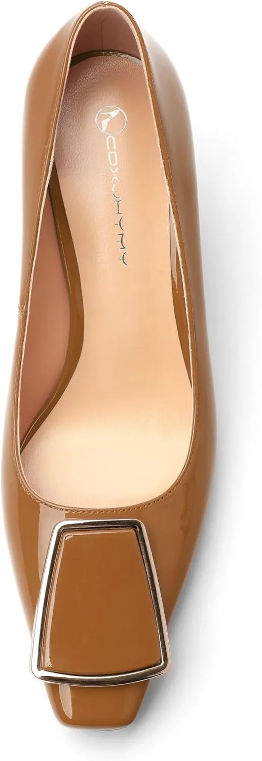 Womens Elegant Pumps, Pointed Toe Heels for Women, Kitten Heel Wedding Shoes, Slip on, Square Buckle, Solid Color, Sexy Stilettos for Ladies 2.5in