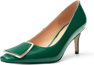Womens Elegant Pumps, Pointed Toe Heels for Women, Kitten Heel Wedding Shoes, Slip on, Square Buckle, Solid Color, Sexy Stilettos for Ladies 2.5in