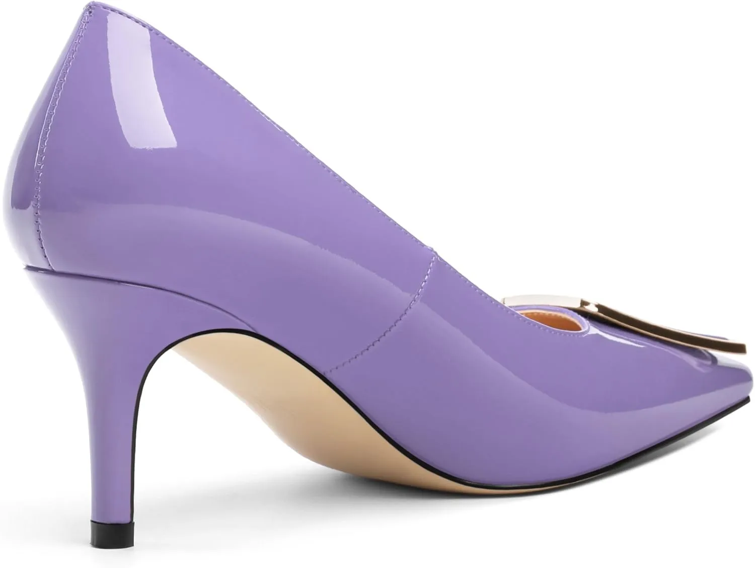 Womens Elegant Pumps, Pointed Toe Heels for Women, Kitten Heel Wedding Shoes, Slip on, Square Buckle, Solid Color, Sexy Stilettos for Ladies 2.5in