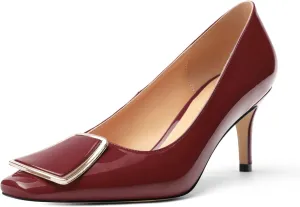 Womens Elegant Pumps, Pointed Toe Heels for Women, Kitten Heel Wedding Shoes, Slip on, Square Buckle, Solid Color, Sexy Stilettos for Ladies 2.5in