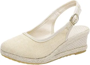 Womens Espadrille Wedge High Heel Platform Sandals Dressy Closed Toe Ankle Buckle Strap Casual Sandals