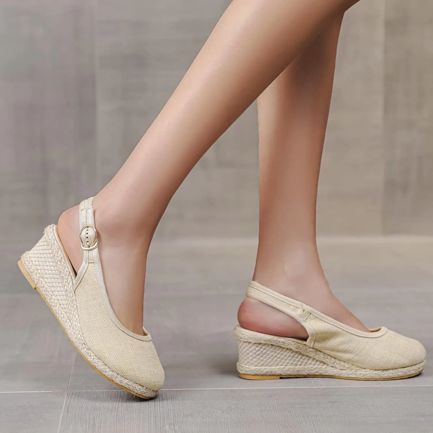 Womens Espadrille Wedge High Heel Platform Sandals Dressy Closed Toe Ankle Buckle Strap Casual Sandals