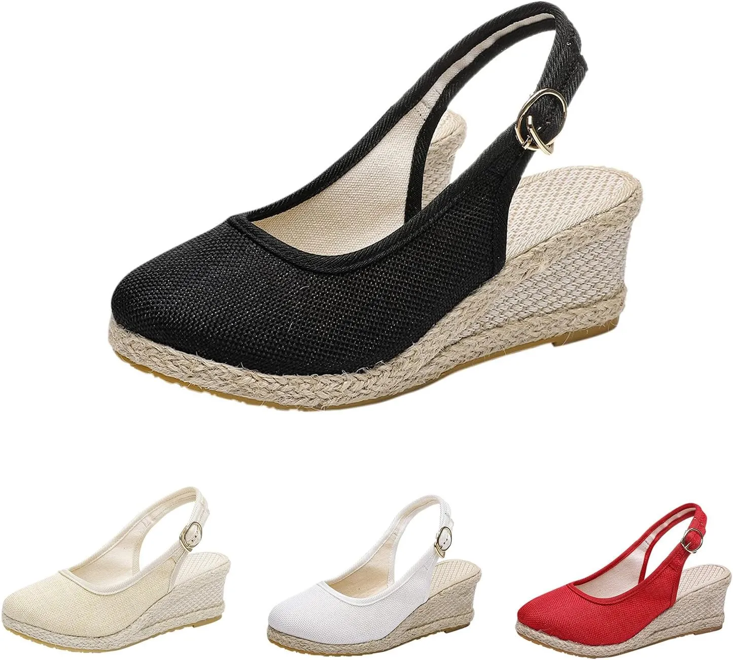 Womens Espadrille Wedge High Heel Platform Sandals Dressy Closed Toe Ankle Buckle Strap Casual Sandals