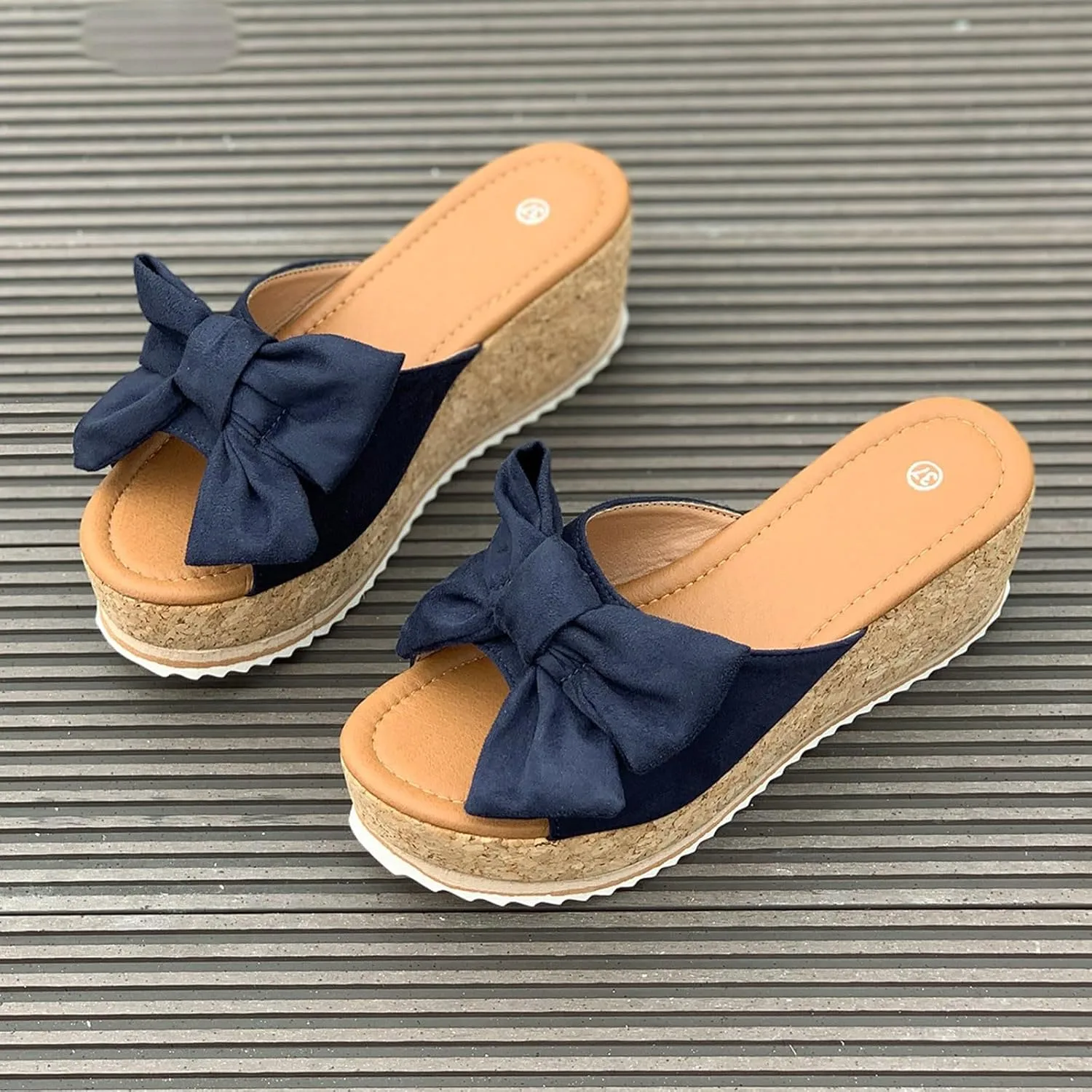 Womens Espadrilles Wedge Sandals Slip On Bow Tie Open Toe Slides Shoes Summer Fashion Slippers Sandals