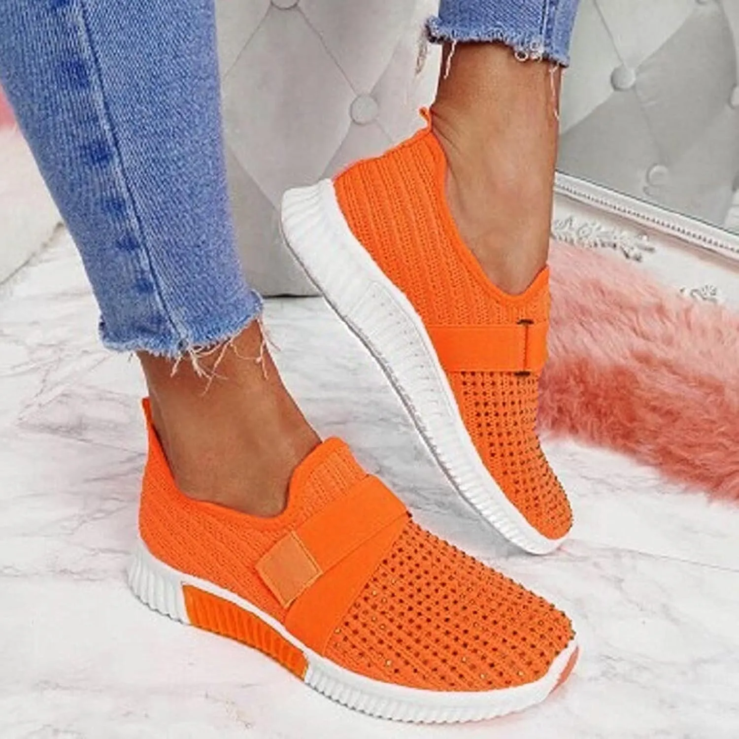 Women's Fashion Sneaker Mesh Slip On Black Non Slip Shoes for Women Comfortable Womens Running Shoes White Loafers Cute Sneakers for Women Trendy