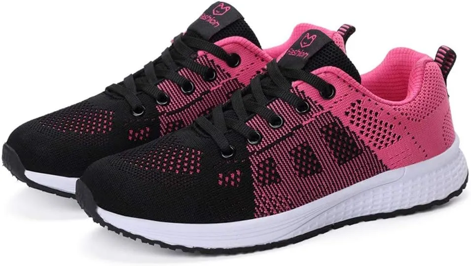 Women's Fashion Sneaker Non Slip Breathable Lightweight Comfortable Lace Up Running Shoes Mens Womens Loafer Shoes Black Platform Sneakers for Women
